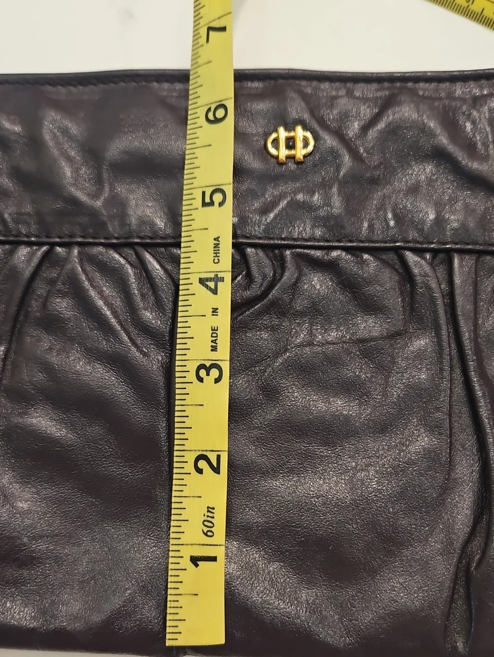 Letisse Vintage Leather Clutch Bag Deep Purple Zip Close Inside Pocket EUC